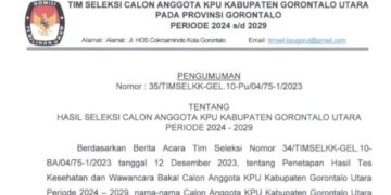 Timsel Umumkan 10 Besar Calon Komisioner KPU Kabupaten Gorontalo Utara