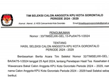 Timsel Umumkan 10 Nama Calon KPU Kota Gorontalo