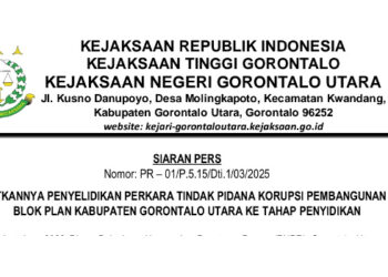 Penyelidikan Kasus Dugaan Korupsi Pembangunan Masjid Blok Plan Gorontalo Utara Ditingkatkan ke Tahap Penyidikan