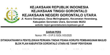 Penyelidikan Kasus Dugaan Korupsi Pembangunan Masjid Blok Plan Gorontalo Utara Ditingkatkan ke Tahap Penyidikan