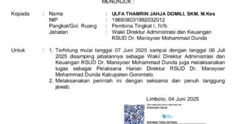 SK Perpanjangan Plh Direktur RSUD MM Dunda Limboto Beredar, Jabatan Ulfa Thamrin Jahya Domili Diperpanjang